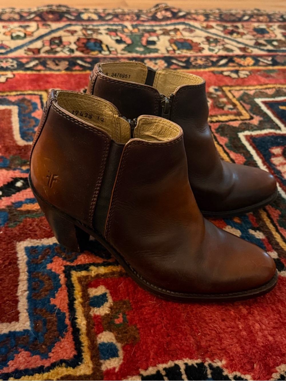 Frye Brown Leather Ankle Booties with Side Zip